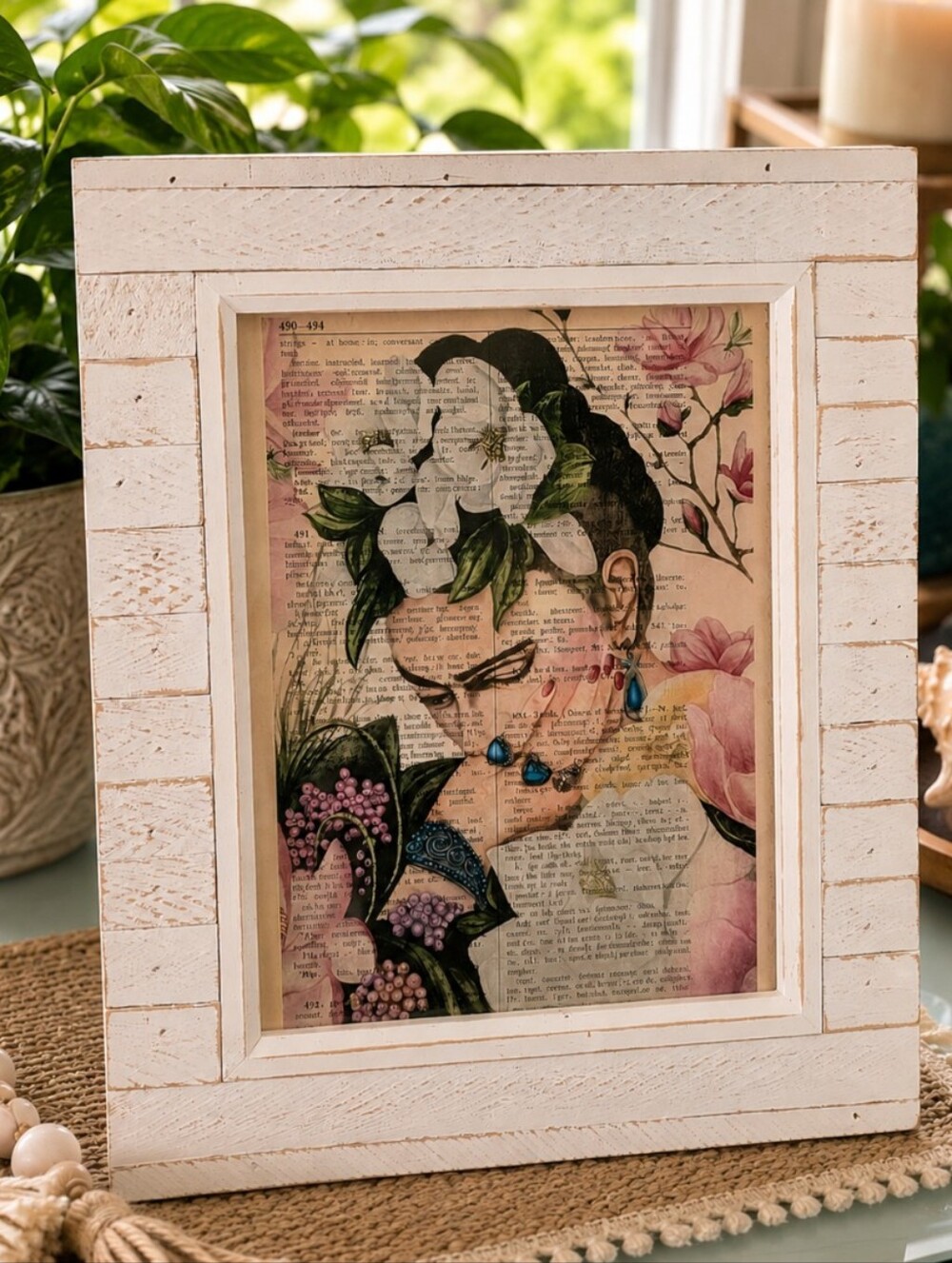 Frida Kahlo | Art on Dictionary Page | Heavy Wood Frame 11"x13"